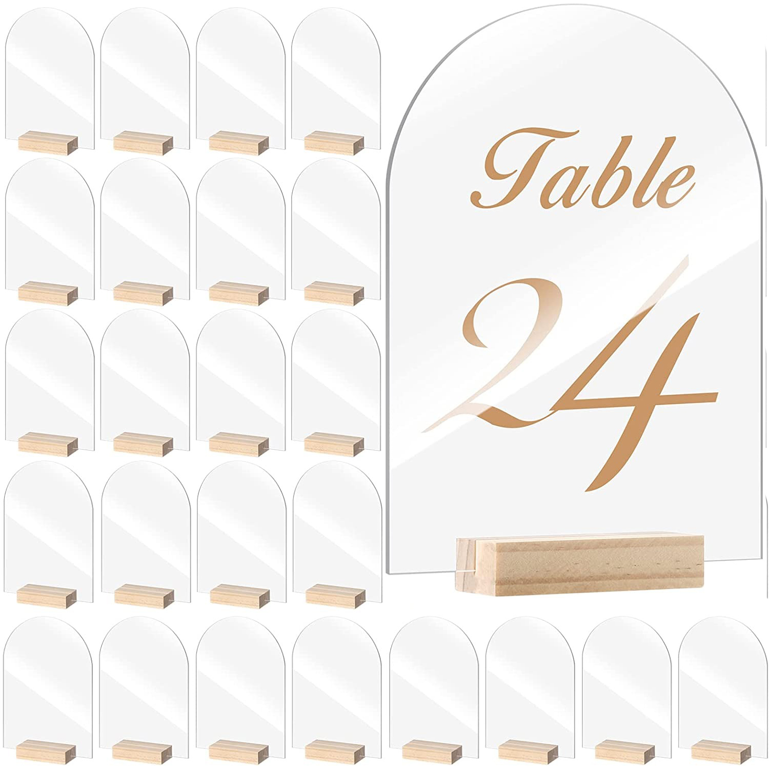 Table Number Gold - 10/20/30/50 Buah Set Tanda Akrilik Lengkungan